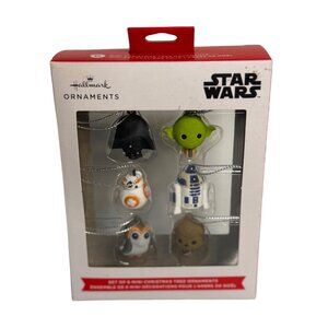Hallmark Star Wars Ornaments Set 6 Yoda Darth Vader BB-8 R2-D2 Chewbacca & Porg